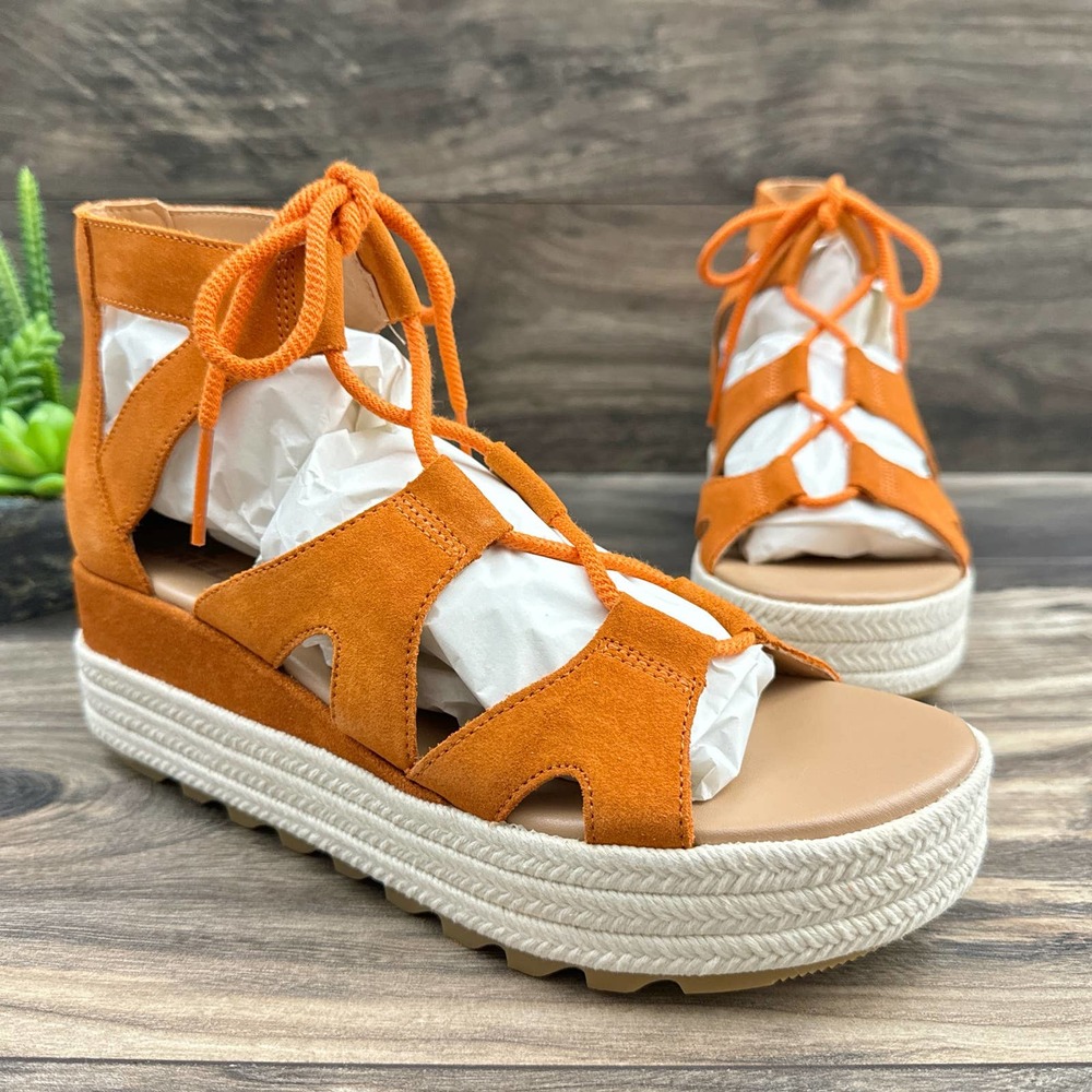 NIB Sorel Cameron 9 Lace Up Platform Gladiator Sandal Suede Desert Sun - Picture 6 of 12